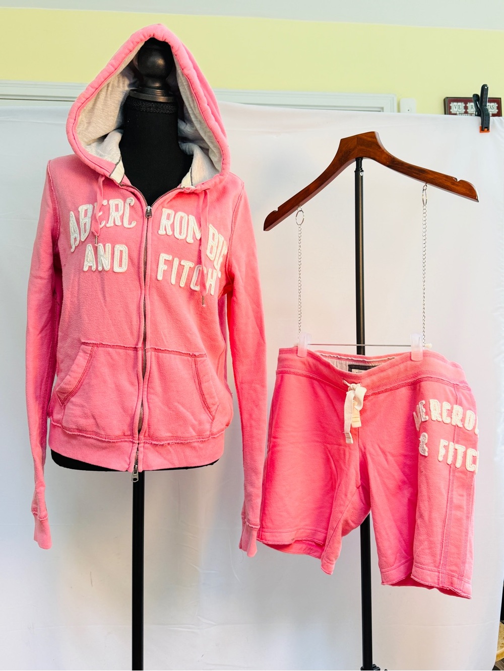 Abercrombie & Fitch Pink Hooded Zip Jacket with Matching Pink Drawstring Shorts